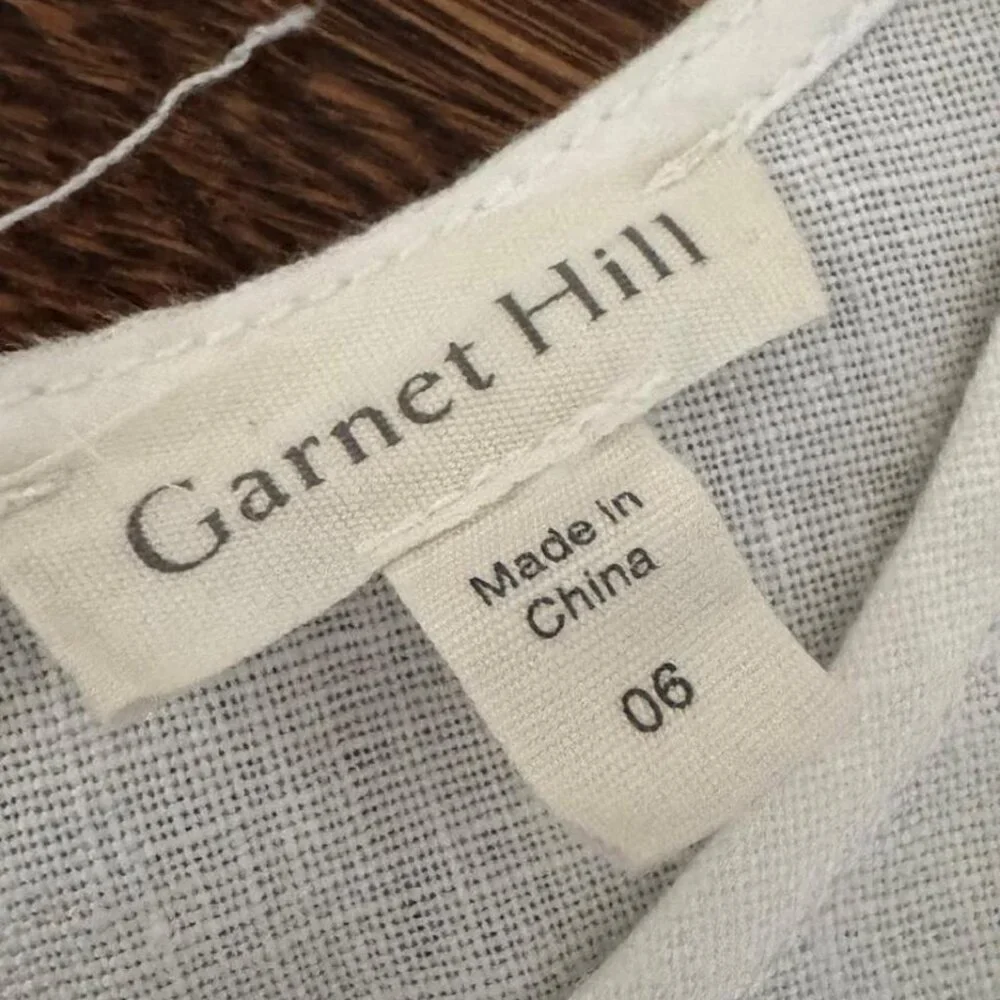 NWOT Garnet Hill White 100% Linen Flowy high neck Shift dress with pockets sz 6 - Picture 2 of 5